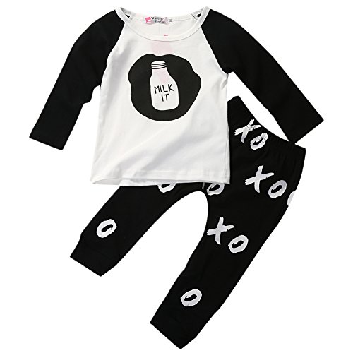 WangsAura Baby Boys Long Sleeve Milk Bottle T-shirt and XO Print Pants Outfits
