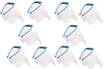 MAXCARE Full Face Shield Ear To Ear Cover Pack of 10 Face Shield ReUsable Protective Facial Cover Transparent Full Face Visor Pack of 10