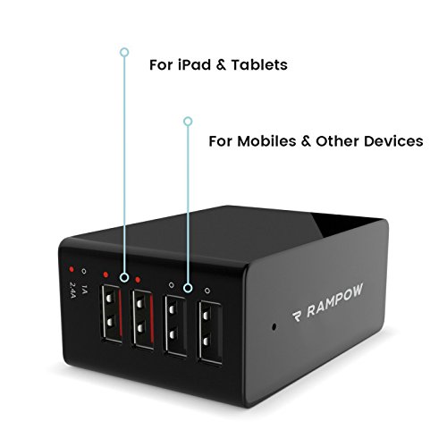 Rampow   USB Ladeger  t Mehrfach - 4-Port USB Netzteil 34W -  Lebenslange Garantie  - USB Stecker f  r Steckdose - USB Ladestecker Steckdose f  r iPho