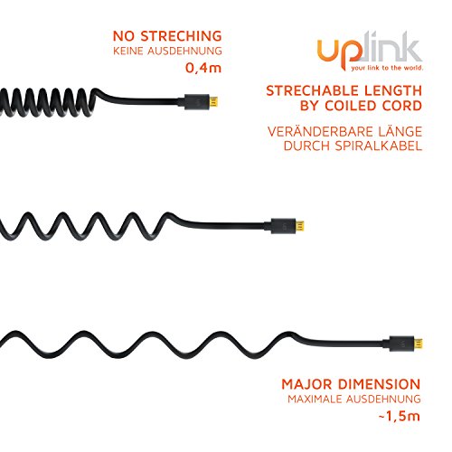 CSL – 1,5m Micro USB auf USB Kabel / Spiralkabel / besonders strapazierfähiges Kabel | 40cm – 150cm | flexibles Lade- und Datenkabel für Android, Samsung, HTC, Motorola, Nokia, LG, HP, Sony, Blackberry und mehr - 4