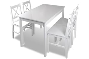KOIECETA Essgruppe Weiß Holztisch Sitzgruppe Esstischset Esstisch mit 4 Stühle