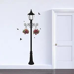 Studio Curate Large Size Wall Sticker for Living Room, Bedroom, Hall, Kitchen Decor | London Lamp Post and Flowers | PVC Vinyl | Pack of 1 (6 feet x 2.5 feet)