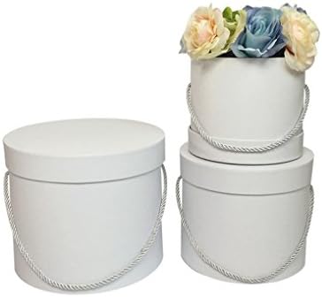 Personalised Gift Box with Cord, Simple Decorative Boxes Set of 3 Round Gift Box with Lid Storage Box Hatbox - White