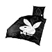 Produktbild Playboy Bettwäsche mit Playboy Bunny in Schwarz Weiß - Microfaser Bettbezug 135 cm x 200 cm und Kopfkissenbezug 80 cm x 80 cm aus 100% Polyester