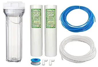 KRPLUS Crystal Clear Transparent Pre Filter Housing, 2 PP Spun Filter, Spanner Key, 2 Meter RO Pipe Each 3/8