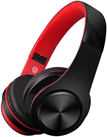 Over Ear Wireless Headphones,Qilian B3 Bluetooth 4.2 Noise Isolating Hifi Stereo Headset Wired and Wireless Dual Mode Foldable Deep Bass Music Earphones With Built-in Microphone 3.5mm Audio Jack For iPhone,Android,Ipad,Mp3,Tablet,PC(Black and Red)