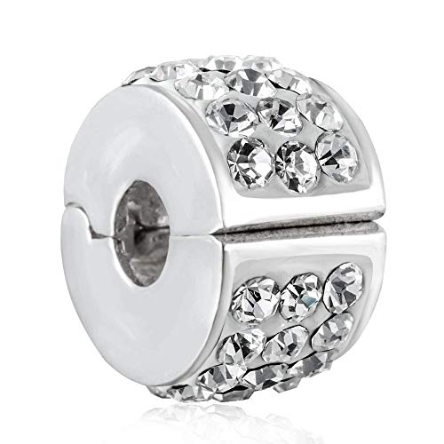 Charm in argento Sterling 925 con pietra dei nati in aprile e cristalli trasparenti, chiusura a fermaglio; l'accessorio è compatibile con i modelli di braccialetti europei