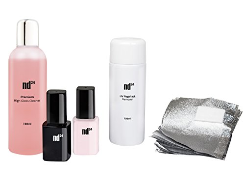 Nageldesign UV SHELLAC NAGELLACK STARTER-SET MIT UV LICHTGERÄT + Schellack Base Coat + Top Coat + Entferner + Zubehör – NagelSet BESTSELLER - 3
