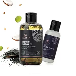 KELESTA 21 Herbs ayurvedic hair growth oil for women and men - Virgin coconut oil, castor oil, olive oil for hair - best hair oil for hair fall and beard growth oil - hair massager - 200ml