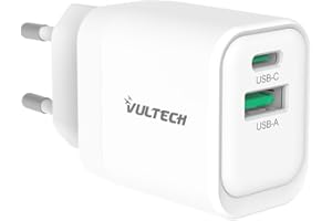 VulTech CC33-1C1A Caricatore Universale iPhone,Samsung,Xiaomi,Oppo,Google Pixel,Realme Tablet 33W GaN USB + Type-C/USB-C PD3.0 QC3.0 PPS bianco - dimensioni compatte