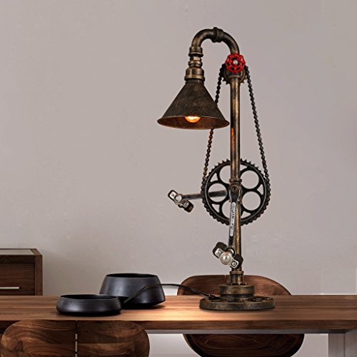 Preisvergleich Produktbild Tischlampe Schreibtischlampe Wohnzimmer Schlafzimm Punk Retro Industrie Eisen Wasser Rohr Tischlampe, kreative Fahrrad Kette, E27shabby Wohnzimmer Bar Büro Dekoration Tischlampe YANGFF-Nachttischlampen