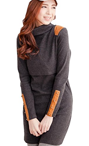 Bearsland Women's Turtleneck Long Breastfeeding Nursing Top Black UK Size 12-14