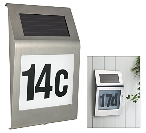 Preisvergleich Produktbild LED Solarhausnummer 20x30 cm - Edelstahl - mit komplettem Nummern- und Zahlenset - beleuchtete Hausnummer