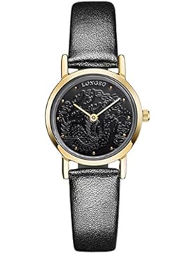 Frauenquarzgold Uhren, schwarzes Lederarmband stilvolle einzigartiges Paar Uhr mit carven Mustern