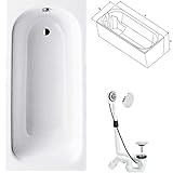 Badewanne Stahl emailliert Badewanne Stahl KOMPLETT SET 160 x 70cm + Wannenträger + Ablaufgarnitur weiß