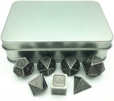 Truewon Metal Dice Set of 7 With Metal Case (Ridge Ancient Nickel Color)