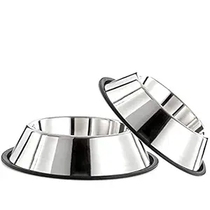 ELTON Non Tip Anti Skid Stainless Steel Dog Bowls with Removable Rubber Ring (Set of - 2) - 64 oz./1.80 L 11.5 in. /29cm - Large