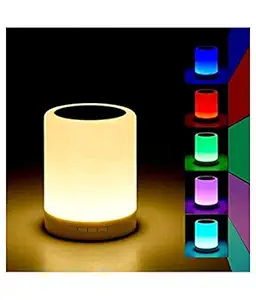 Moblios Night Light with Bluetooth Speaker, SHAVA Portable Wireless Bluetooth Speaker Touch Control Color LED Bedside Table Lamp, Speakerphone/TF Card/AUX-in Supported (White)