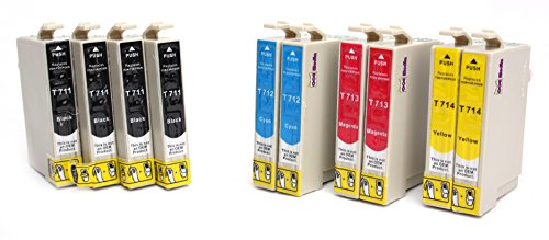 10er Set - EPSON T0715 kompatible Tintenpatronen mit Chip | 4x T0711 schwarz & je 2x T0712 cyan / T0713 magenta / T0714 gelb | geeignet für Epson Stylus D120 D120 Network Edition D78 D92 DX4000 DX4050 DX4400 DX5000 DX6000 DX6050 DX7000F DX7400 DX7450 DX8400 DX8450 DX9400F DX9400F Wifi-Edition Office B40W Office BX300F Office BX600FW Office BX610FW S20 S21 SX100 SX105 SX110 SX115 SX200 SX205 SX210 SX215 SX400 SX400 WiFi SX405 SX405 WiFi SX410 SX415 SX425 SX510W SX515W SX600FW SX610FW