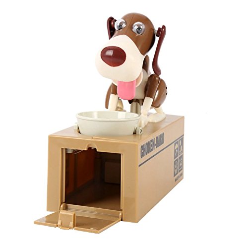 Silvercell Automatische Essen Münze Hunger Hunde Sparschwein Münze Sparen Geld Box Geschenk (Weiß+Braun) - 4