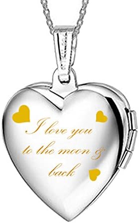 IXIQI Jewelry Engraved " I Love You to the Moon and Back " Titanium Heart Infinity Love Locket Necklace Necklaces Gifts Present for Women Photo,45cm Chain