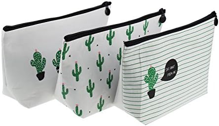 Pencil Case 3 Pieces Assorted Large Capacity Pen Holders Pastoral Floral Cactus Design Multi-Functional Stationery Pencil Pouch Travelling Cosmetic Bags