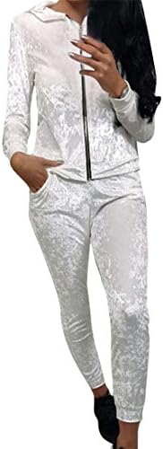 Women Crushed Velvet Lounge Suit,Moonuy Ladies Girl 2Pcs Sweatshirt Pants Sets Autumn Winter Fashion Clothes Sets Solid Elegant Sport Lounge Wear Casual Suit Sport Suit Outfits Tracksuit (White, S)