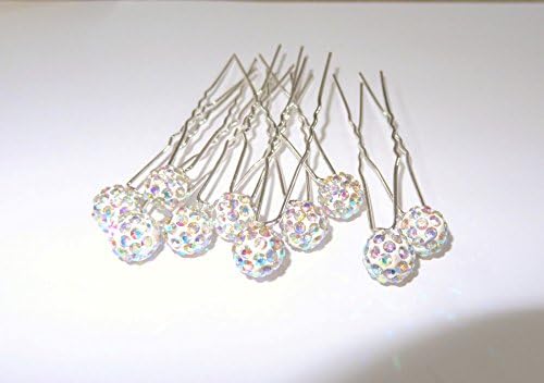 Mont Cherry High Quality Elegant Shamballa Crystal Diamante Wedding Bridal Prom Hair Pins in various colors by Trendz (White Rainbow, 10 Pins)