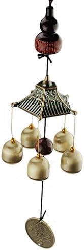 Starsource Copper Solid Wood Windchimes 47cm Hanging Wind Chimes Decorative Drop 5 Jingle Bells Calabash