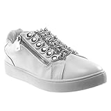  Angkorly - Damen Schuhe Sneaker - Tennis - Sporty chic - Kette - Nieten - besetzt - metallisch Flache Ferse 3 cm - Weiß BA69 T 38