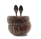 HECHO A MANO - Reclamado de Tailandia, cada tazón está hecho a mano de fuentes sostenibles. Cocos y cucharas se cortan, se limpian, se lijan y luego se pulen con aceite de coco. La forma original de un tazón de coco real se mantiene convirtiéndolos en tazones hermosos para comer.