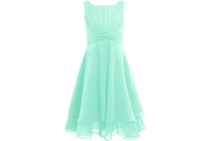 MSemis Vestido Elegante de Fiesta para Niña sin Manga Vestido Corto de Gasa Plisada Vestido de Novia para Flores Niña 5-16 Años