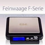 Kapazität/Graduierung:2000g/0,1g-1000/0,05g . Sehr hohe Präzision. Leicht ablesbares LCD-Display mit blauer Hintergrundbeleuchtung