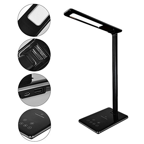 Preisvergleich Produktbild XASY LED Schreibtischlampe mit Kabelloser Ladestation - USB Büro Tischleuchte Touchbedienung Dimmbar mit 4 Farb & 6 Helligkeit - Qi Fast Wireless Charger Schnellladegerät - Timer Poweroff