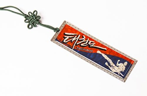 Taekwondo bookmark with hand knotted tassel, mother of pearl gift, flying sidekick