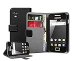  Schwarz Leder Brieftasche Aufklappbare Tasche Hülle für Samsung S5830 Galaxy Ace (GT-S5830G / S5830M / S5830 / S5839i / S5831i) - Flip Case Cover