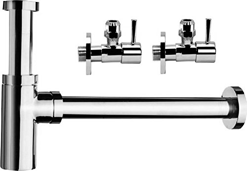 profizeug24 Design Siphon Set aus massivem Messing verchromt
