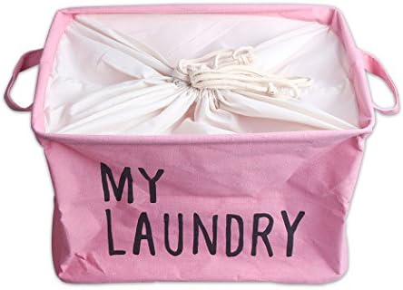 My Laundry Basket, Soriace® Cotton Linen Pop Up Laundry Basket, Foldable Laundry Hamper / Toys Organiser Storage Basket / Tidy Clothes Holder with Lids (Square, Pink)