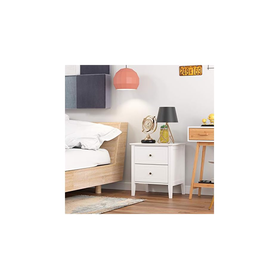 Homfa Nachttisch mit 2 Schubladen Nachtschrank Beistelltisch