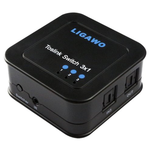 Ligawo 6518740 Audio Umschalter (3x SPDIF-Toslink Eingang auf 1x SPDIF-Toslink Ausgang, USB) inkl. Fernbedienung, IR-Kabel schwarz