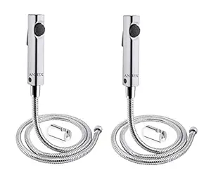 ANMEX ABS Health Faucet with SS-304 Grade 1 Meter Flexible Hose Pipe and Wall Hook ((Pack of 2), 1 Mtr Tube (Pipe))