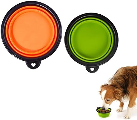 Bello Luna Collapsible Dog Bowl,2Pcs Foldable Silicone Water Bowls for Small to Large Pets Portable Travel Bowl with Free Carabiner