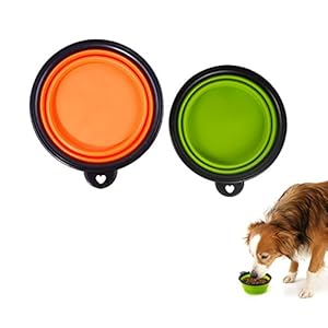 Bello Luna Cuenco plegable para perros, 2 piezas Cuencos flexibles de agua de silicona para mascotas pequeñas y grandes Cuenco portátil de viaje con mosquetón gratuito