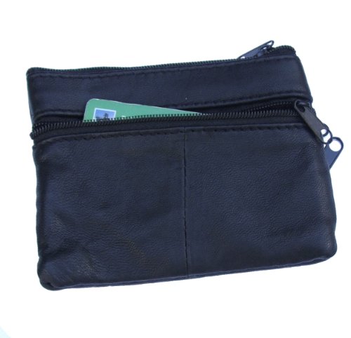 Soft Black Leather 4 Zips Key Holder, Card and Coin Purse with Single Card Case