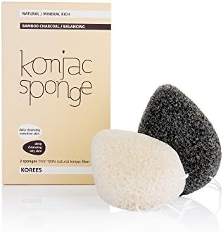 KOREES Konjac Facial Sponge, SET - 2 PACK, Bamboo Charcoal and Natural sponges