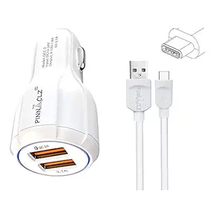Pinnaclz 33 Watt Car Chargers Fast Charging18W QC 3.0 + 15W 3A Dual USB Port Turbo Car Mobile Charger Socket for Android Devices Quick Charge 3.0 Car Charger with Free Type C Data Cable