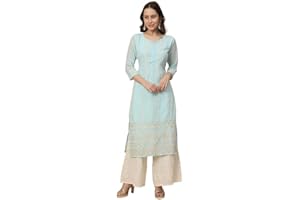 Sambhav Quilt Hub Women's Georgette Anarkali Lucknowi Chikankari Ethnic Wear Kurta Straight Kurti Kurta Tunic Dress