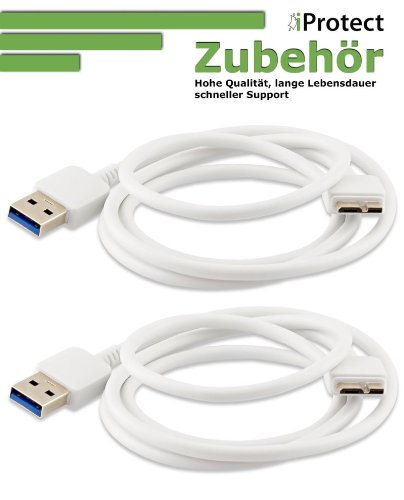 iProtect 2x USB Ladekabel Datenkabel weiß für Samsung Galaxy Note 3 Galaxy S5 und weitere Geräte mit USB 3.0 - 2