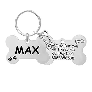 Jypr Customized Pet ID Tag Personalize Black Engraved Name Collar Tag for Your Loving Pet Dog, Cat, Puppy, Horse (Bone Shape 2 MM Thick Tag with Little Bone Charm)