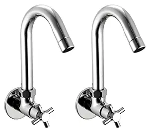 Drizzle Sink Cock Corsa Brass Chrome Plated/Kitchen Sink Tap / 360 Degree Moving Spout Tap/Bathroom Tap/Quarter Turn Tap/Water Foam Flow Tap - Set of 2